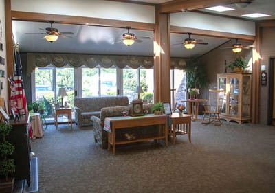 Common area with seating and windows