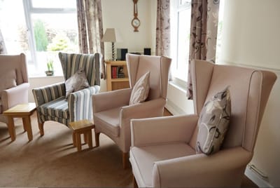 Cozy seating area with armchairs and a clock