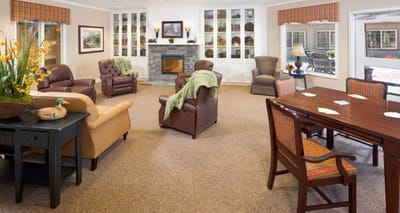 Bright common area with comfortable seating and decor