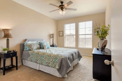 Well-decorated private resident room with natural light