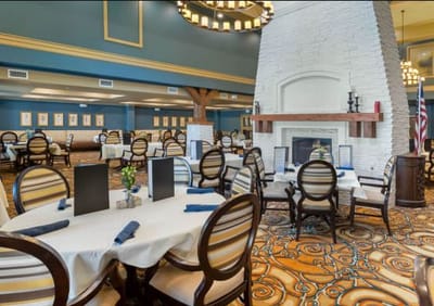 Dining room with elegant decor and seating