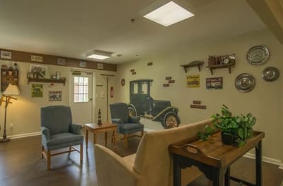 Cozy common area with vintage decor and seating