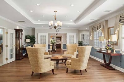 Interior common area with seating and chessboard