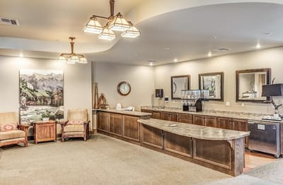 Interior view of a welcoming common area with seating