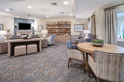 A cozy common area with seating and decor