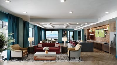 Bright and welcoming common area in a senior living facility