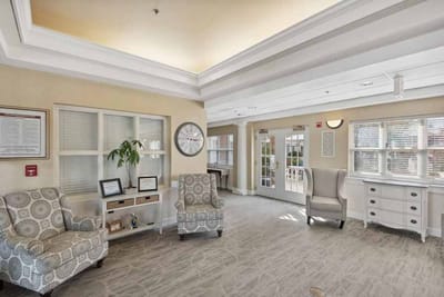 Bright common area in a senior living facility