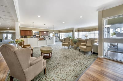 Bright and spacious common area with seating