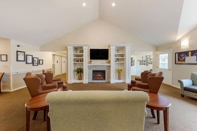 Interior view of a common area with seating