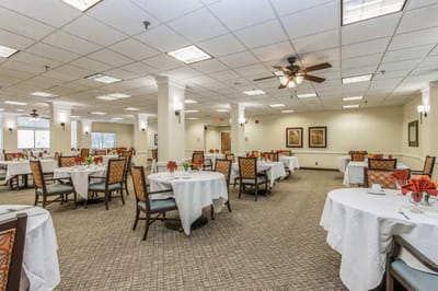 Dining room with neatly arranged tables