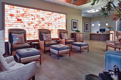 Bright interior common area with comfortable seating