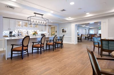 Bright interior common area with seating and decor