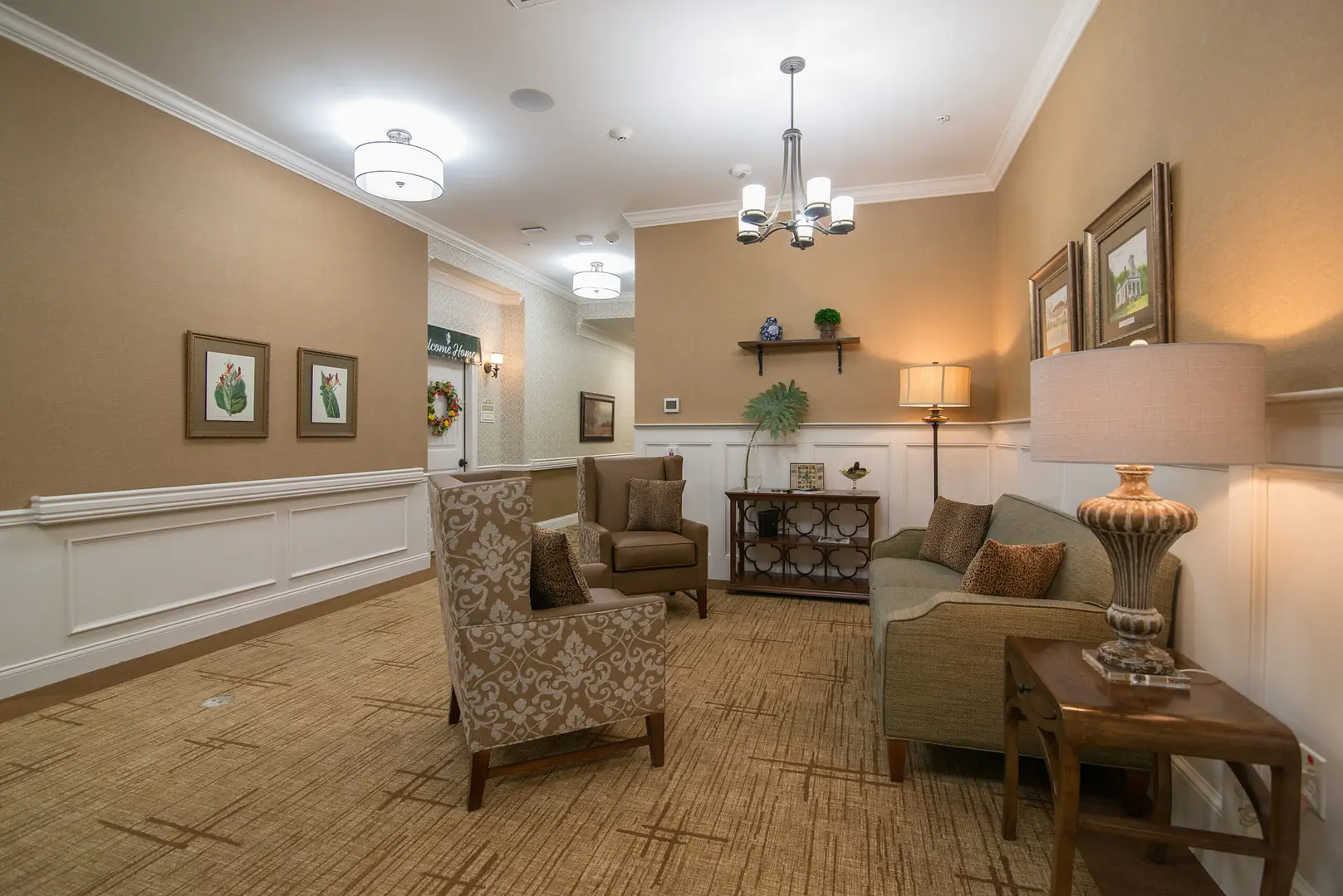 Cozy common area with seating and artwork
