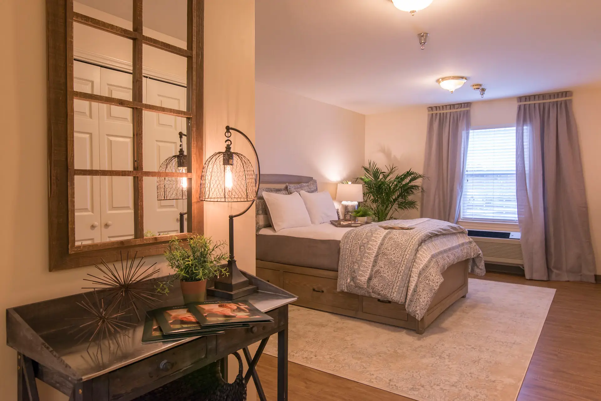 A cozy private bedroom in a senior living facility
