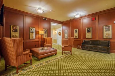 Common area seating with cozy decor