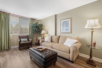 Cozy interior living area with a couch and lamp