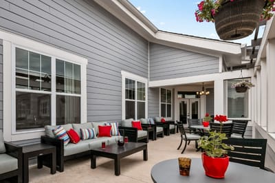 Outdoor seating area with comfortable lounge furniture