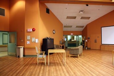 Interior view of a common area with seating