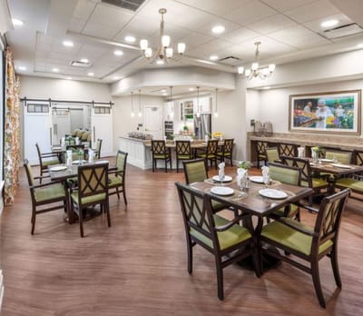 Bright and inviting dining area with tables set for meals