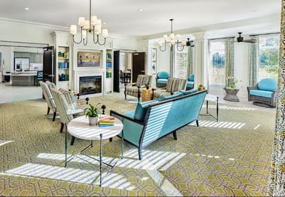 Bright, welcoming common area in a senior living facility