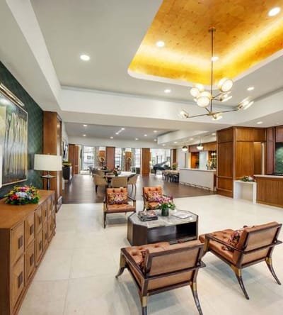 Bright and spacious lobby area with seating