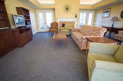 Common area of a senior living facility with seating