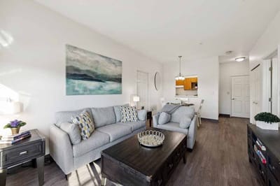 Bright and modern common area with furniture
