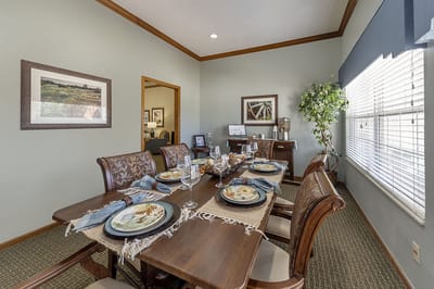 Dining area set for a meal in the facility