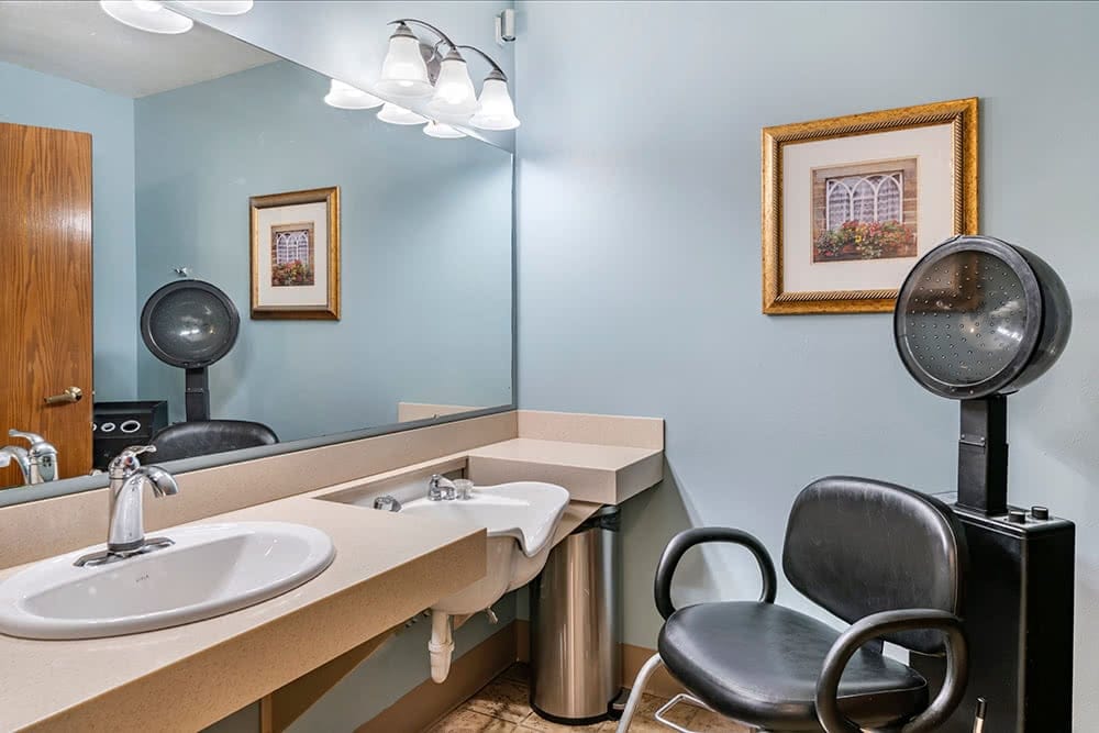 Interior view of a hair salon in assisted living facility