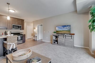 Modern resident room with kitchen and living area