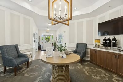 Lobby area with seating and a welcoming decor