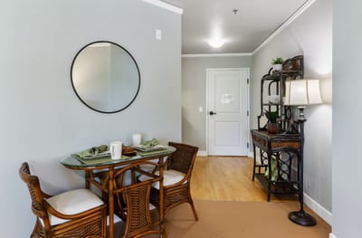 Cozy dining area in a resident's room