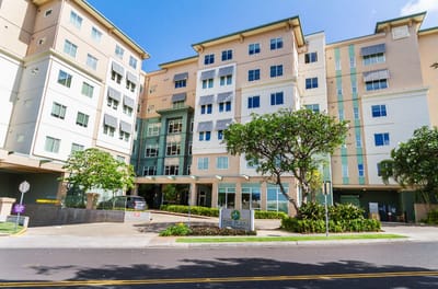 Front exterior of The Plaza Moanalualani facility