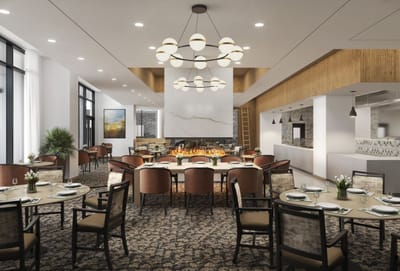 Bright dining room with elegant seating and decor