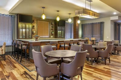 Modern dining area with tables and chairs
