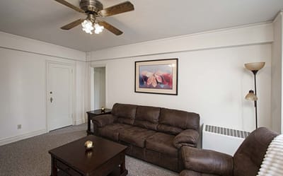 Cozy living room with sofa and artwork