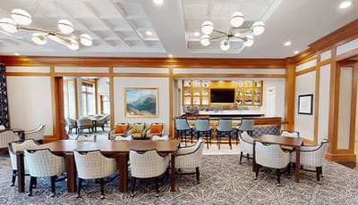 Interior common area with seating and a bar
