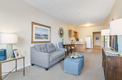 Cozy living room in a resident suite with modern decor
