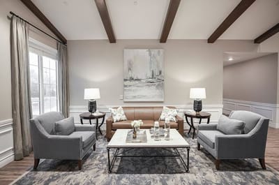 Cozy common area with seating and artwork