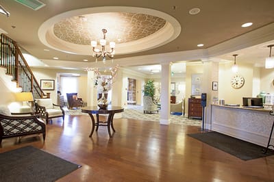 Common area of a senior living facility with elegant decor