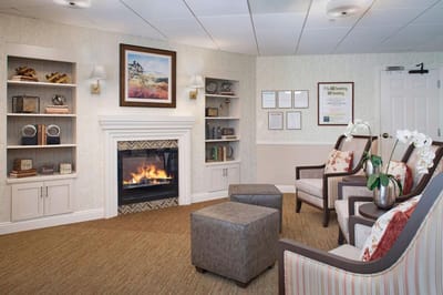 Cozy common area with fireplace and seating