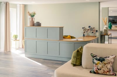 A bright reception area with modern decor.