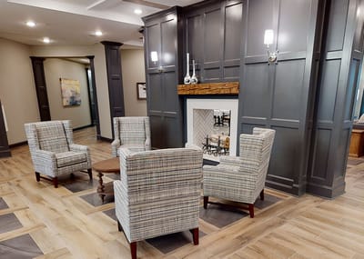 Comfortable seating area in a well-lit common room