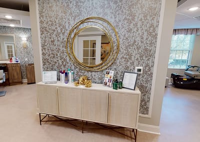 Interior view of a modern salon area in a senior living facility