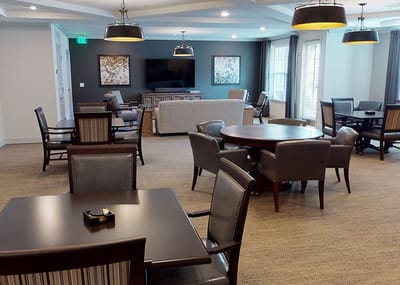 Bright common area with seating and decor