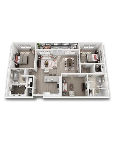 Architectural floor plan of a two-bedroom unit