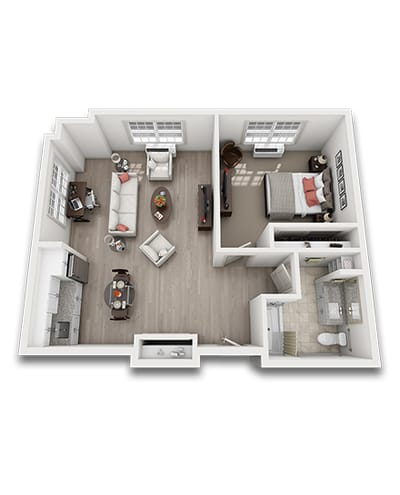 Floor plan of a one-bedroom apartment layout