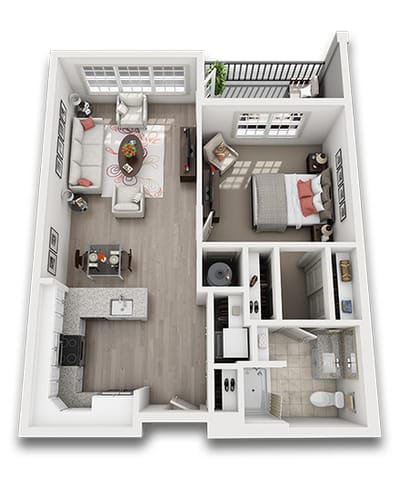 Architectural floor plan of a senior living unit
