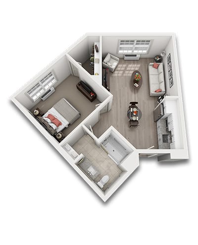 Architectural floor plan of a studio apartment