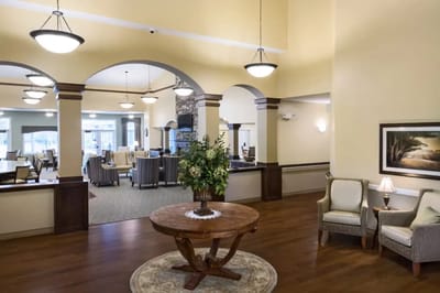 Bright common area with seating and decor
